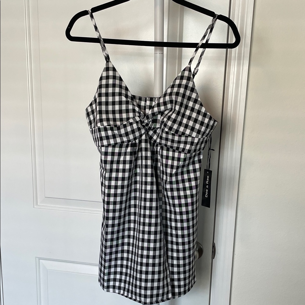 Doe & Rae Black and White Checkered Wrap Camisole